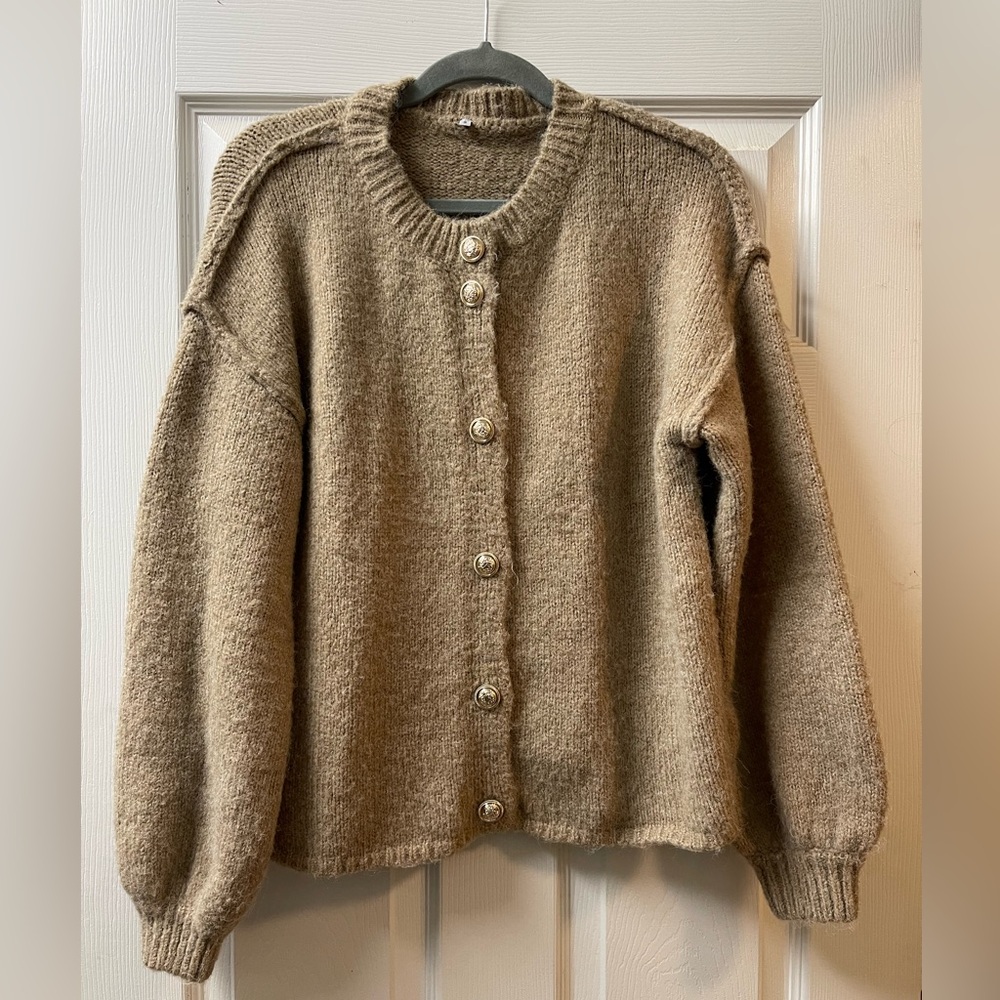 Cozy Tan Button-Up Sweater